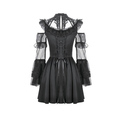 Dark in Love High Neck Mesh Lace Cold-Shoulder Dress