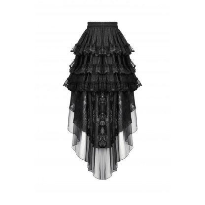 Dark in Love Belladonna Tiered Lace High-Low Goth Skirt in Black