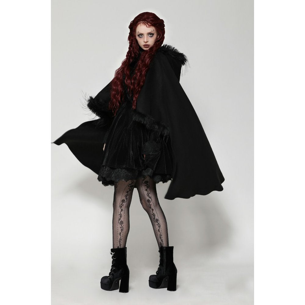 Dark in Love Francine Cloak with Faux Fur Trim and Oversized Hood - Kate's Clothing