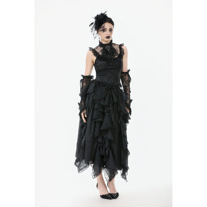Dark in Love Seraphina Ruched Lace Goth Blouse in Black