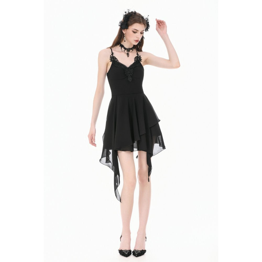 Dark in Love Asymmetric Flowy Chiffon Dress