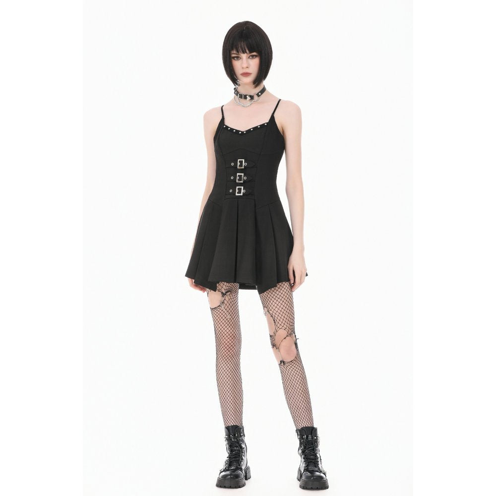Dark in Love Studded Buckle Pleated Camisole Dress