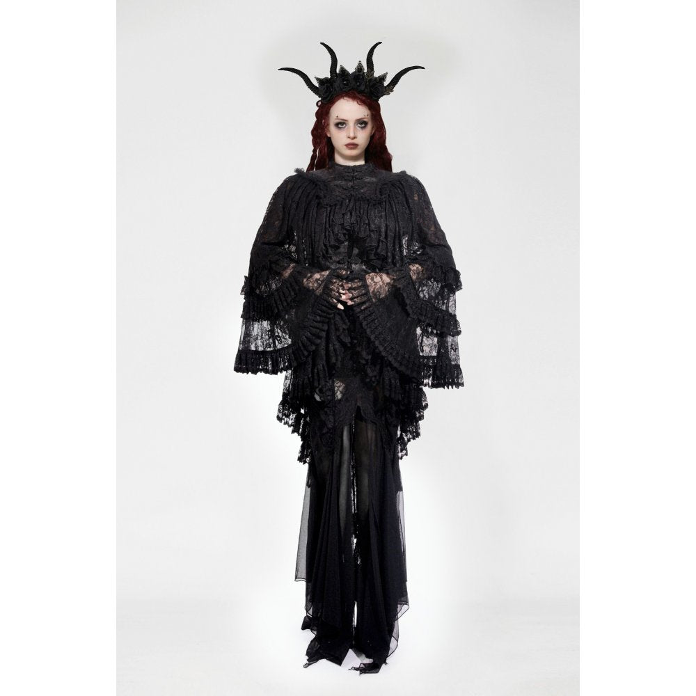 Dark in Love Zuri Vintage Lace Cape with Flowing Sleeves - Kate's Clothing