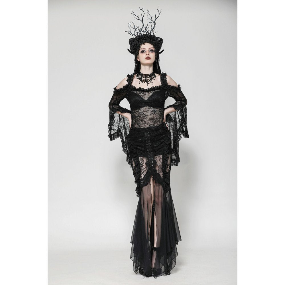 Dark in Love Delaney Gothic Romantic Lace Flare Sleeve Top - Kate's Clothing