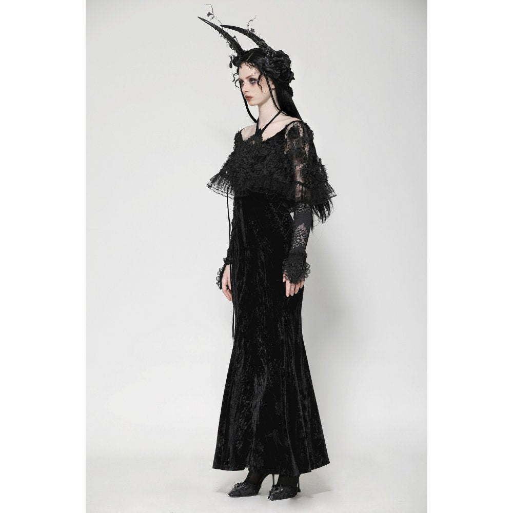 Dark in Love Alazne Dark Rose Embroidered Layered Mermaid Maxi Dress