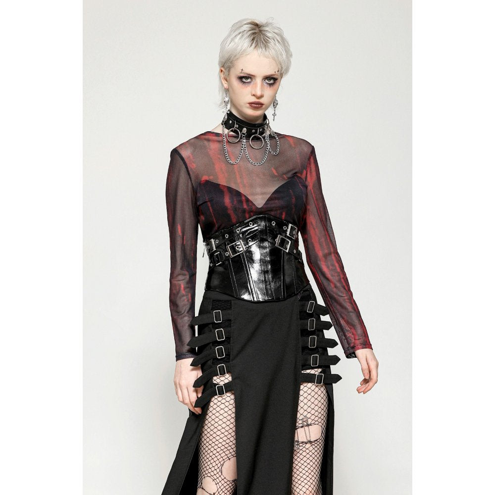 Dark in Love Carson Black and Red Tie-Dye Mesh Versatile Basic Top - Kate's Clothing