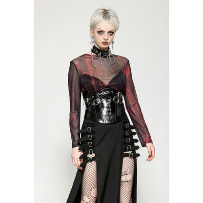 Dark in Love Carson Black and Red Tie-Dye Mesh Versatile Basic Top - Kate's Clothing