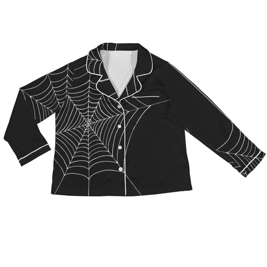 ANTIBrand black satin pajamas with white spiderweb print