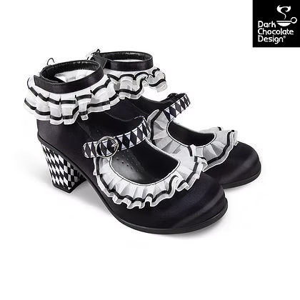 Chocolaticas® Arlequin Mid Heels – Gothic Ruffle Mary Janes