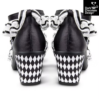 Chocolaticas® Arlequin Mid Heels – Gothic Ruffle Mary Janes