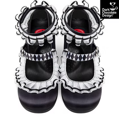 Chocolaticas® Arlequin Mid Heels – Gothic Ruffle Mary Janes