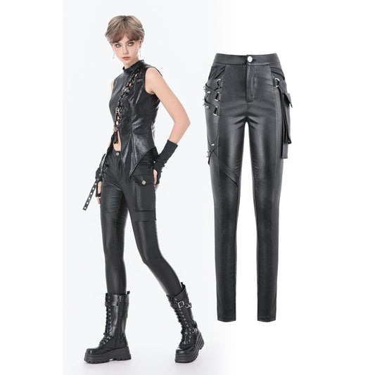 Dark in Love Punk Leather-Look Strap Detail Trousers