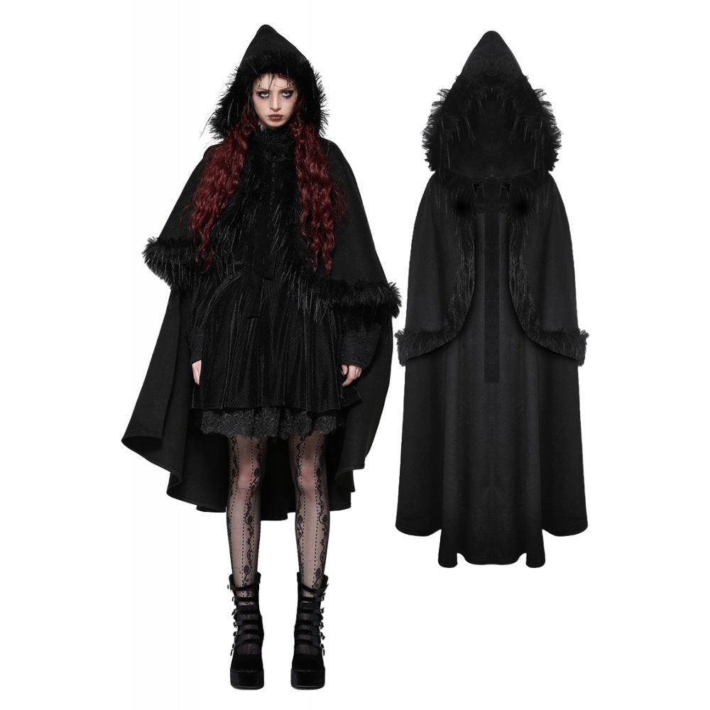 Dark in Love Francine Cloak with Faux Fur Trim and Oversized Hood - Kate's Clothing