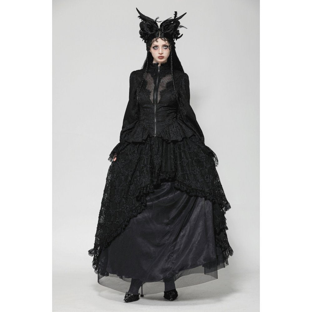 Dark in Love Felicity Gothic Lacey Zip Up Tailcoat Shirt - Kate's Clothing