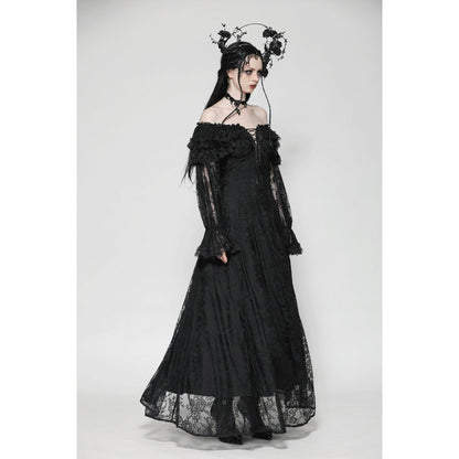 Dark in Love Cosette Elegant Gothic Off-Shoulder Ruffle Maxi Dress