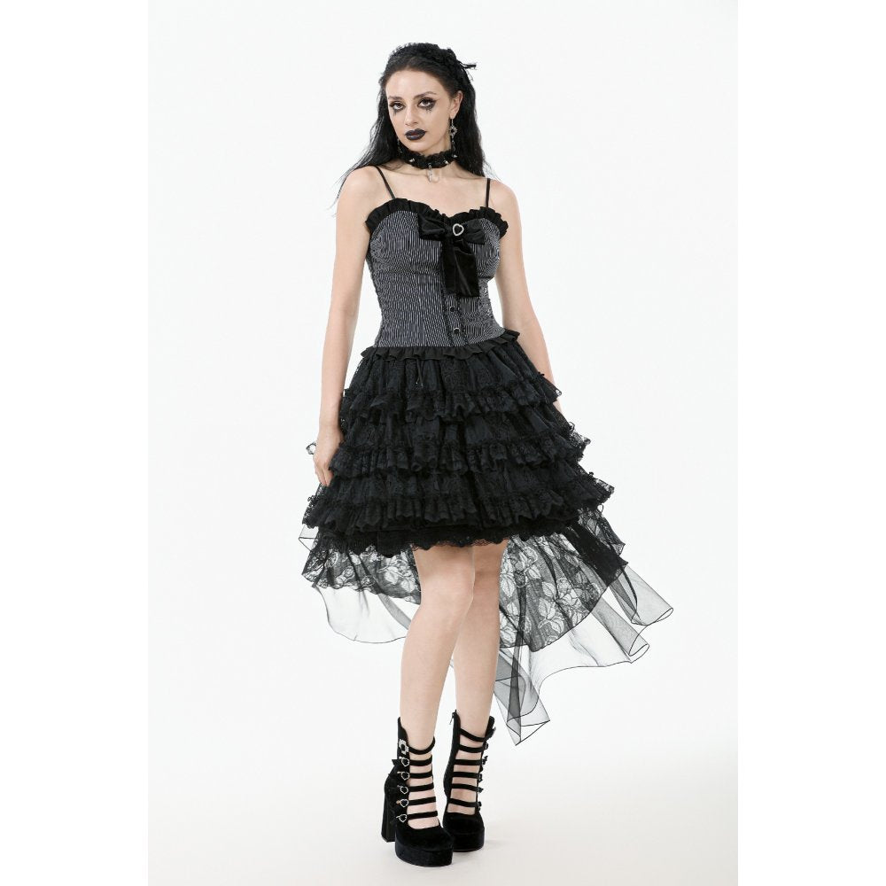 Dark in Love Belladonna Tiered Lace High-Low Goth Skirt in Black