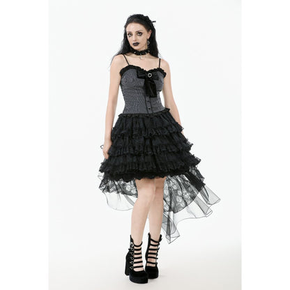 Dark in Love Belladonna Tiered Lace High-Low Goth Skirt in Black