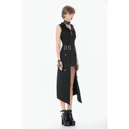 Dark in Love Punk Layered Pocket Cutout Belted Long Skirt