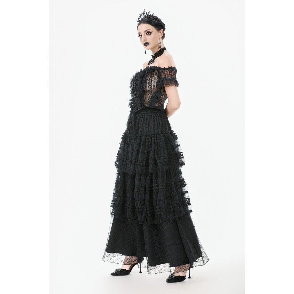 Dark in Love Ophelia Lace Off-Shoulder Gothic Bodysuit in Black