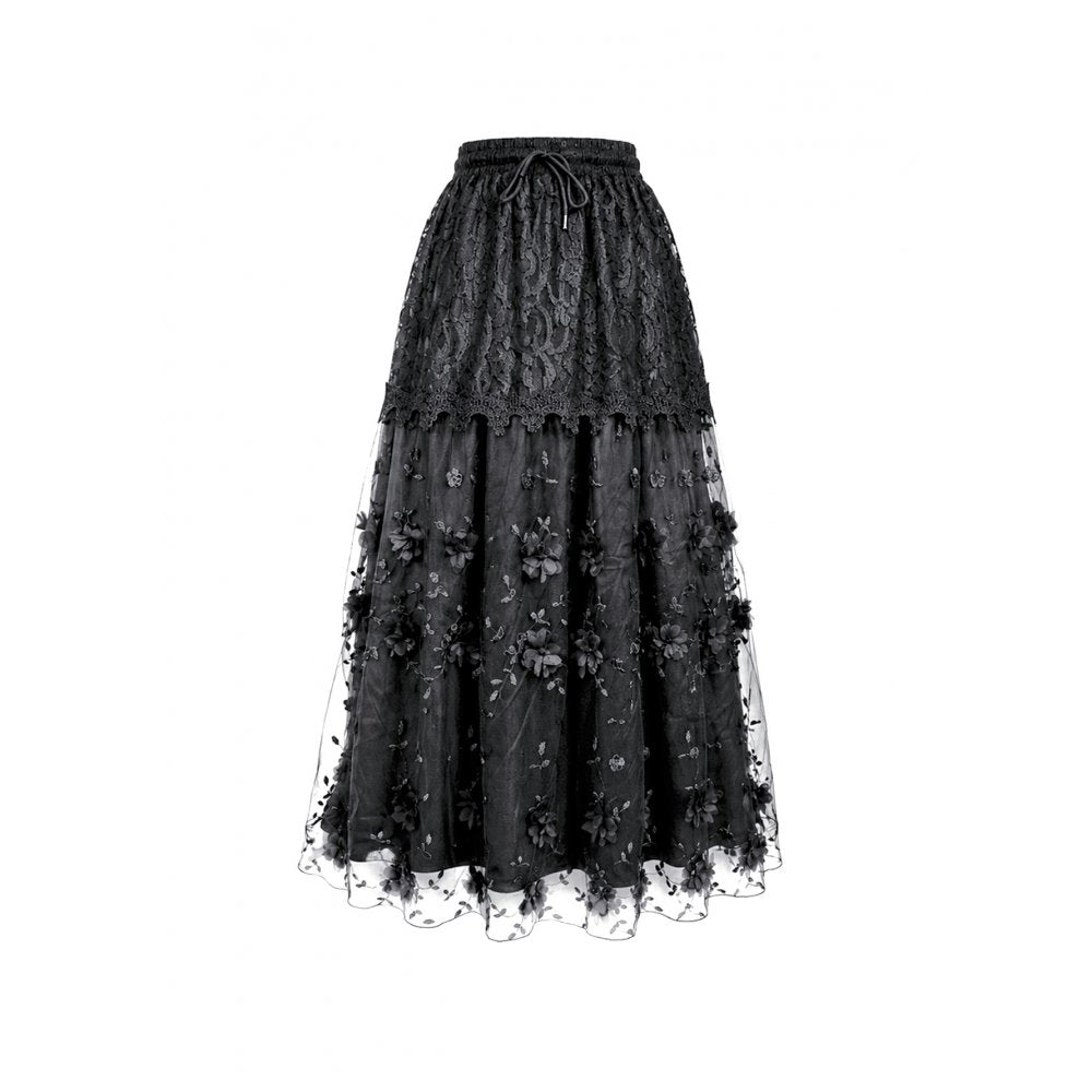 Dark in Love Floral Applique Lace Maxi Skirt