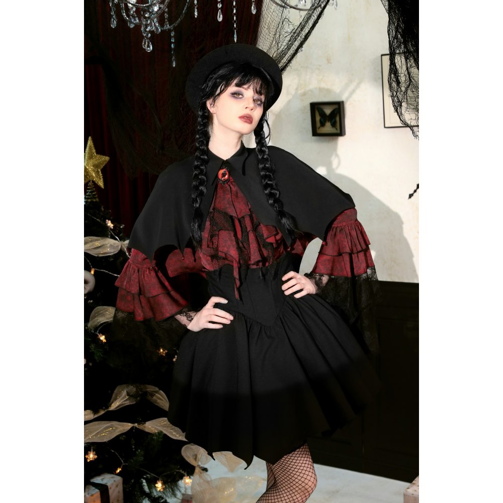 Dark in Love Camazotz Vampire Bat Shaped Capelet in Black and Blood Red - Kate's Clothing