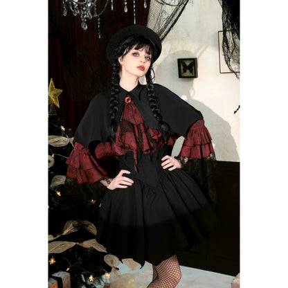 Dark in Love Camazotz Vampire Bat Shaped Capelet in Black and Blood Red - Kate's Clothing