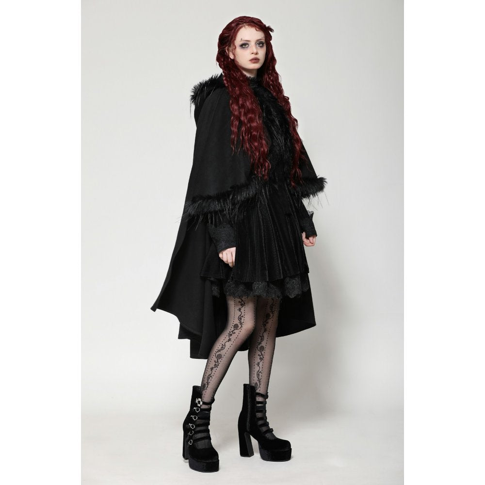 Dark in Love Francine Cloak with Faux Fur Trim and Oversized Hood - Kate's Clothing