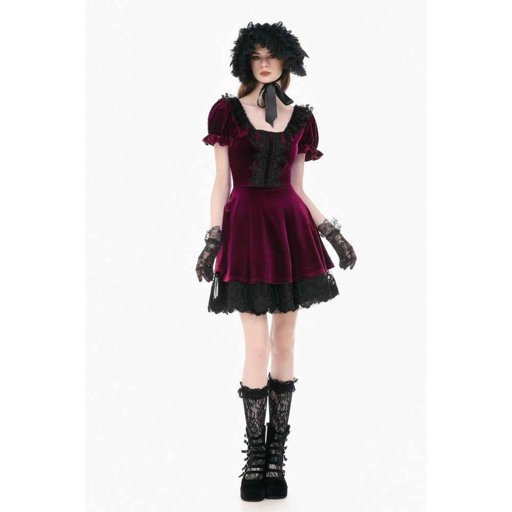 Dark in Love Velvet Lace Patchwork Dress