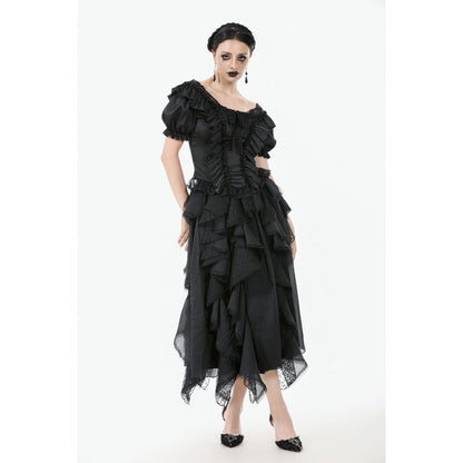Dark in Love Seraphina Ruched Puff Sleeve Corset Top in Black
