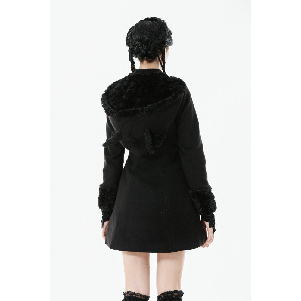 Dark in Love Cat-Ear Faux Fur Trim Gothic Coat
