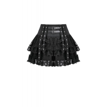 Dark in Love Punk Eyelet Lace Layered Mini Skirt