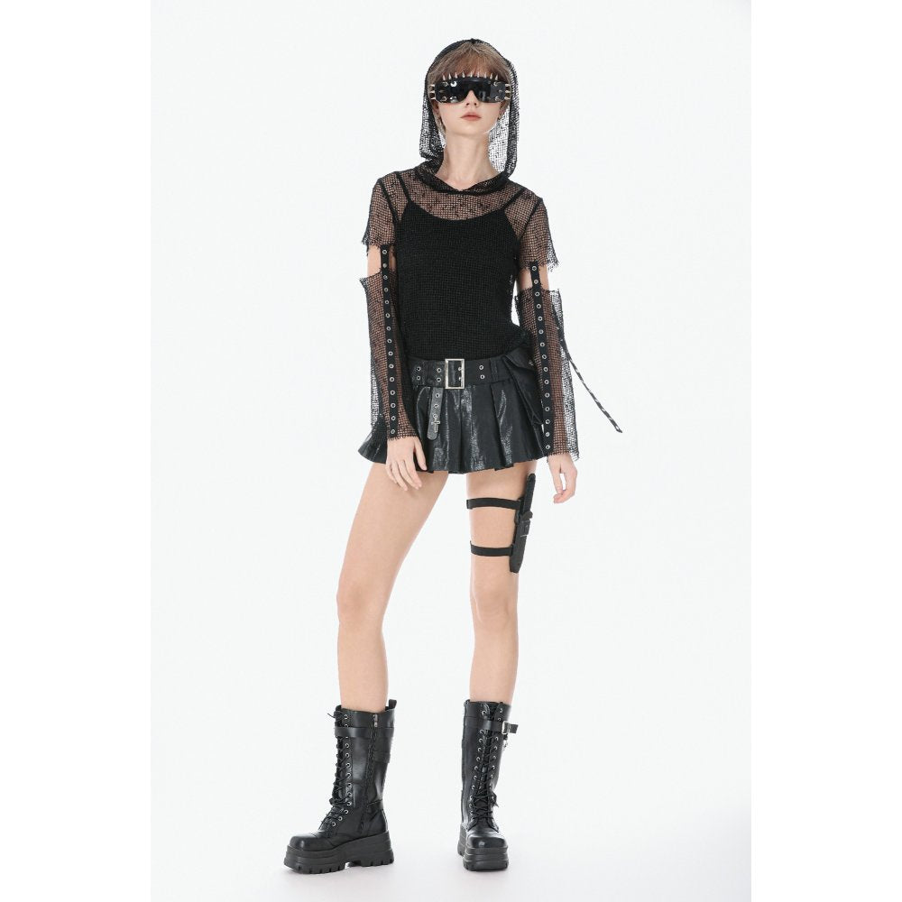 Dark in Love Punk Mesh Hollow-Out Hooded Top