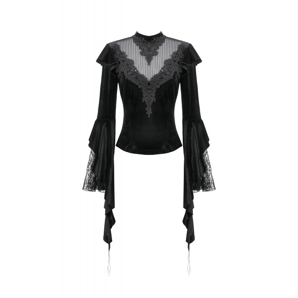Dark in Love Gothic Velvet Lace High-Neck Top