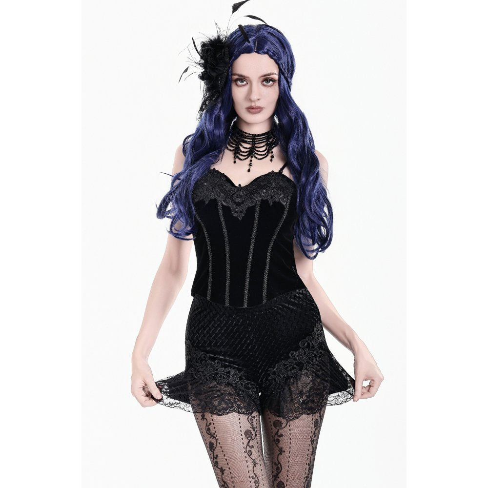 Dark in Love Velvet Floral Lace Trim Shorts