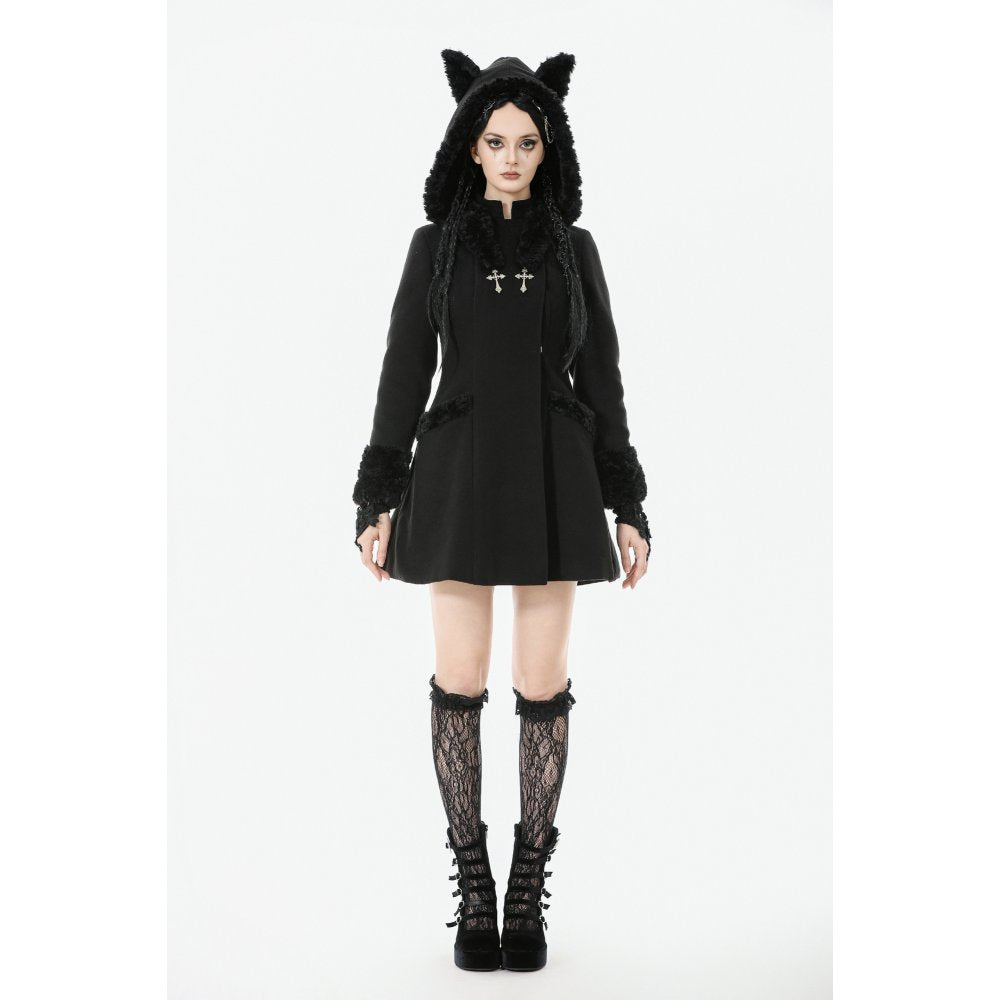 Dark in Love Cat-Ear Faux Fur Trim Gothic Coat