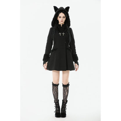 Dark in Love Cat-Ear Faux Fur Trim Gothic Coat
