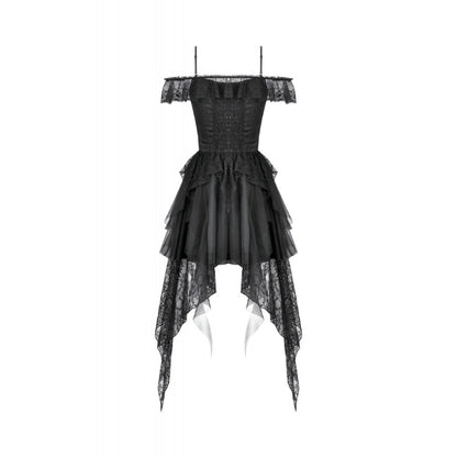 Dark in Love Morgana Gothic Off-Shoulder Lace Hem Dress