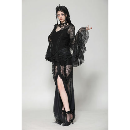 Dark in Love Zuri Gothic Romantic Lace Patchwork Bell-Sleeve Layered Cuff Top - Kate's Clothing