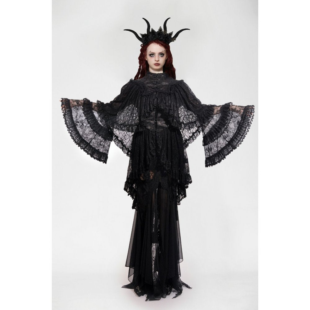 Dark in Love Zuri Vintage Lace Cape with Flowing Sleeves - Kate's Clothing