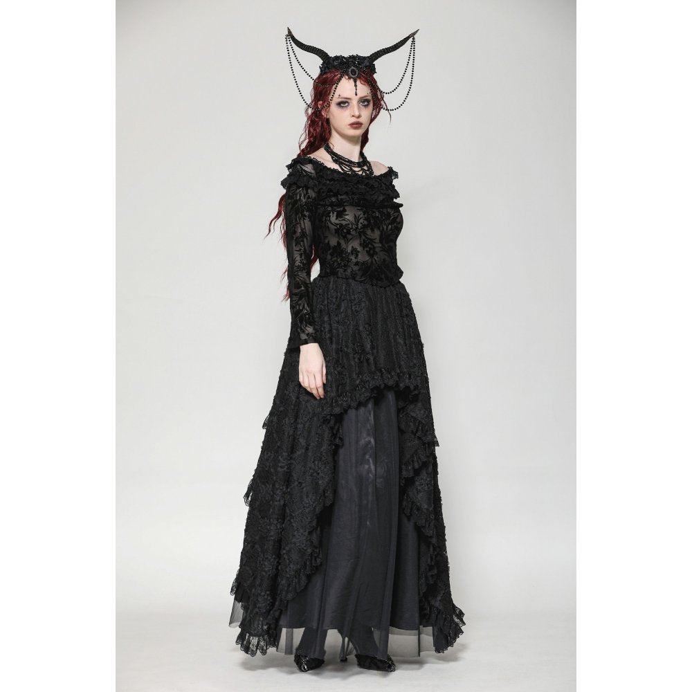 Dark in Love Bluebell Gothic Sexy Off-Shoulder Velvet Lace Top - Kate's Clothing