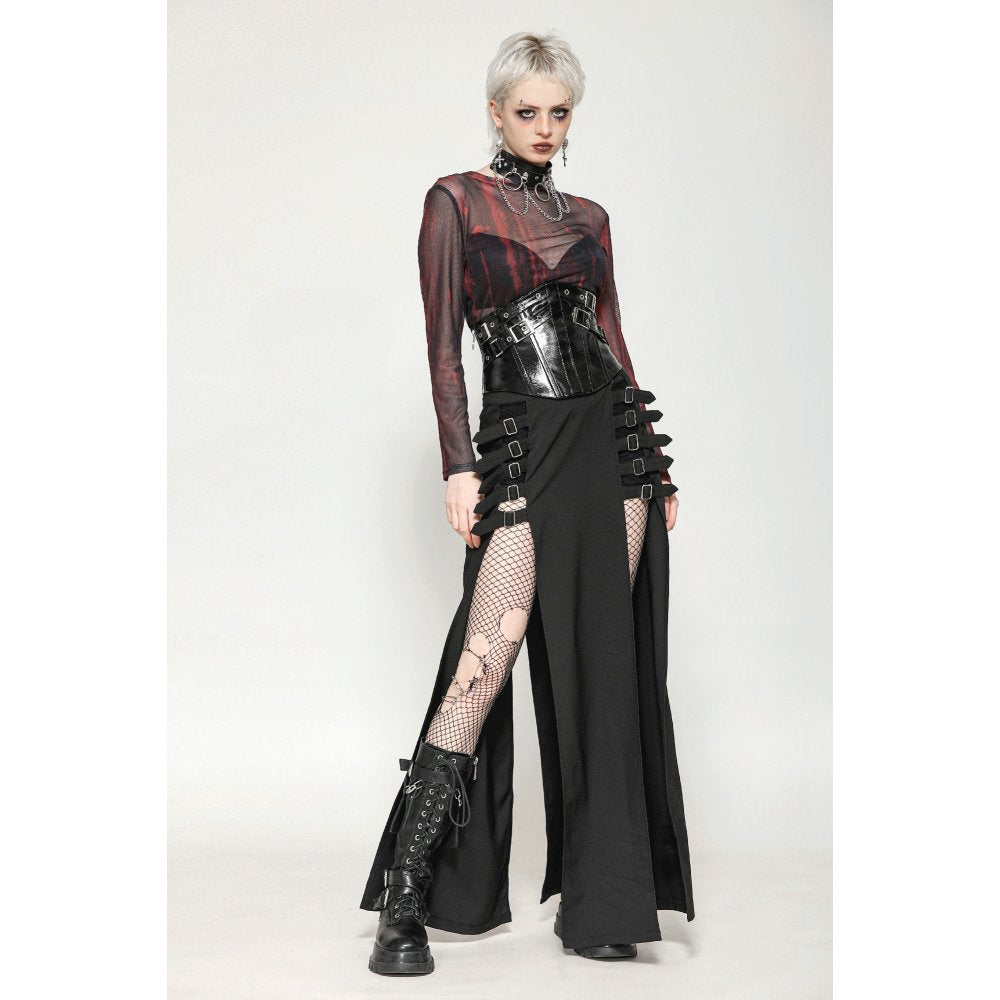 Dark in Love Carson Black and Red Tie-Dye Mesh Versatile Basic Top - Kate's Clothing