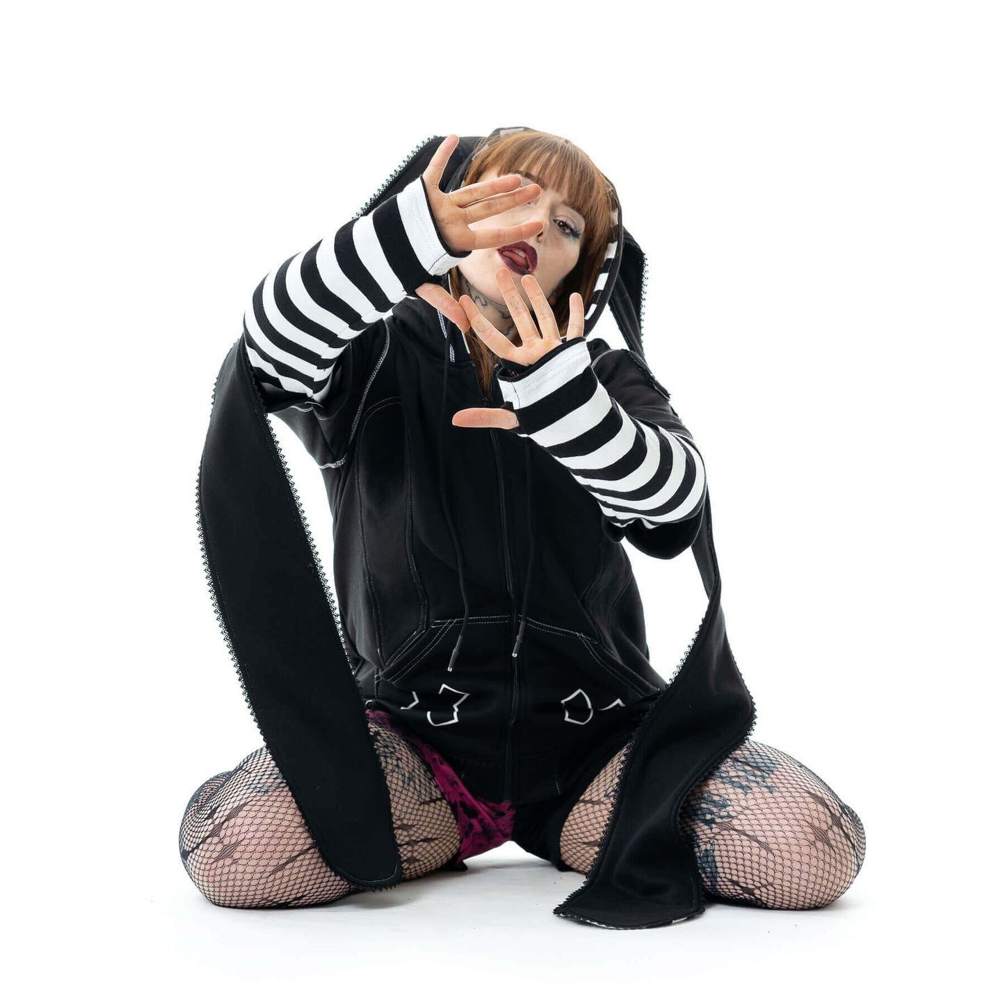 Cupcake Cult Hypno Bunny Hood in Black and White