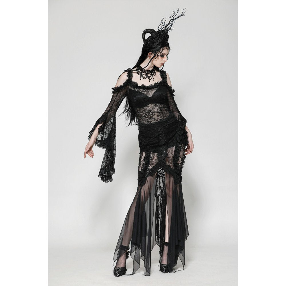 Dark in Love Delaney Gothic Romantic Lace Flare Sleeve Top - Kate's Clothing