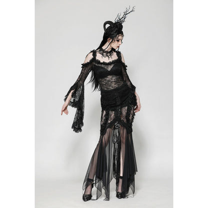 Dark in Love Delaney Gothic Romantic Lace Flare Sleeve Top - Kate's Clothing