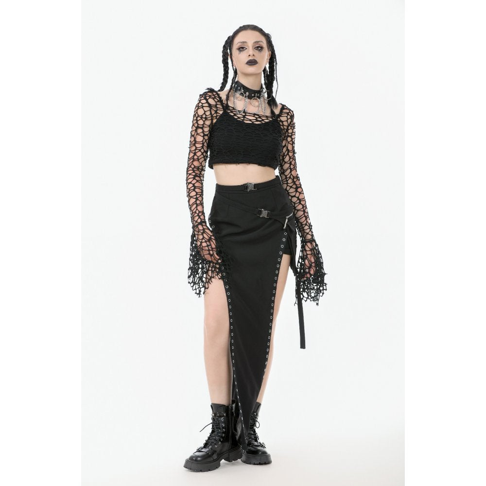 Dark in Love Morana Mesh Crochet Knit Bell Sleeve Shrug