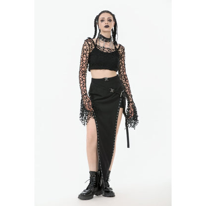 Dark in Love Morana Mesh Crochet Knit Bell Sleeve Shrug