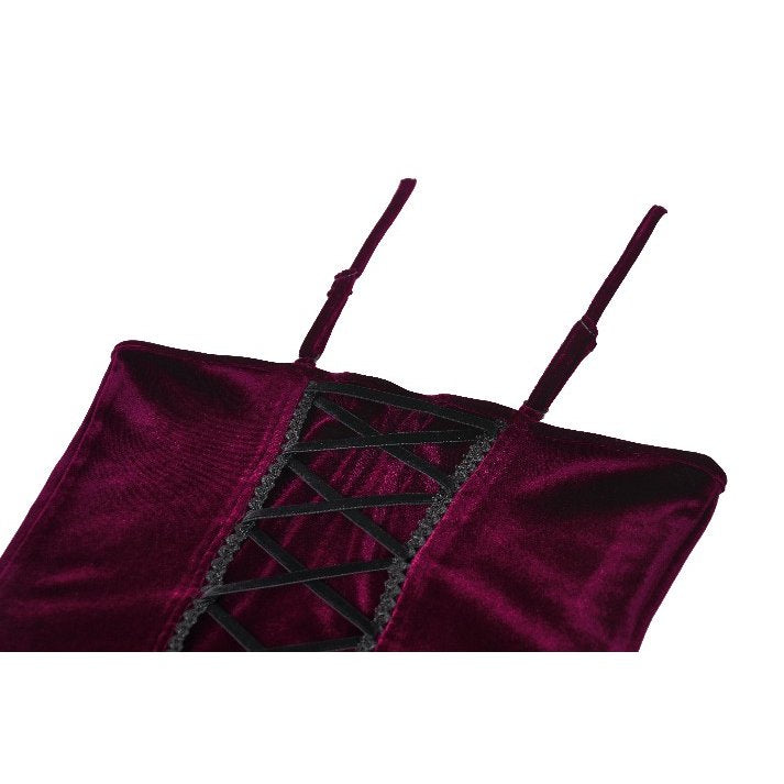 Dark in Love Serilda Velvet Lace Corset Top in Wine Red