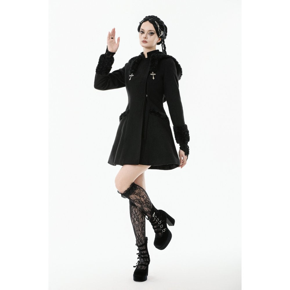 Dark in Love Cat-Ear Faux Fur Trim Gothic Coat