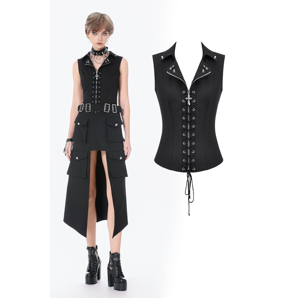 Dark in Love Punk Studded Lace Up Corset Vest