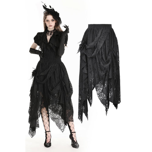 Dark in Love Abella Distressed Lace Midi Skirt - Kate's Clothing